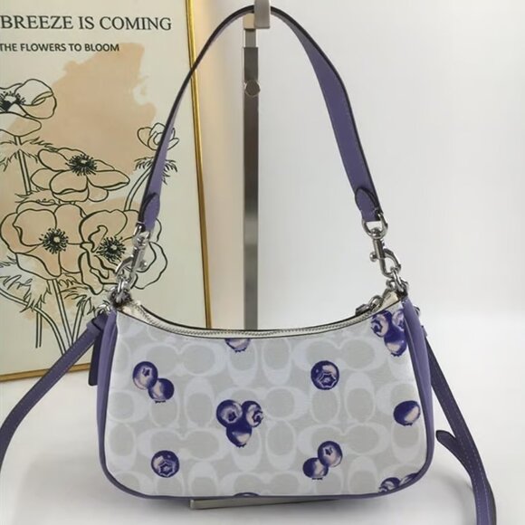 NWT Coach Teri Shoulder Bag In Signature Canvas With Blueberry Print - Picture 8 of 8